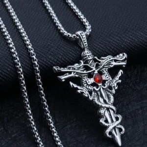 New Dragon Sword and Cross Pendant Necklace